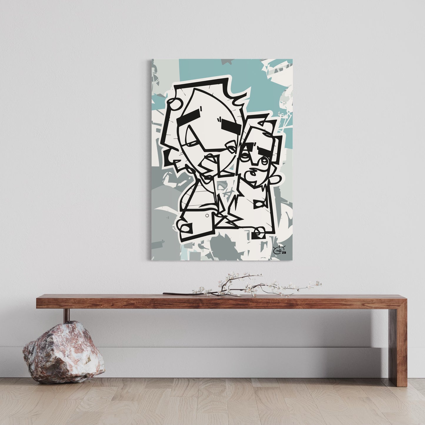 ASK GRANDMA Poster totale composition one-line abstract geometric face full view