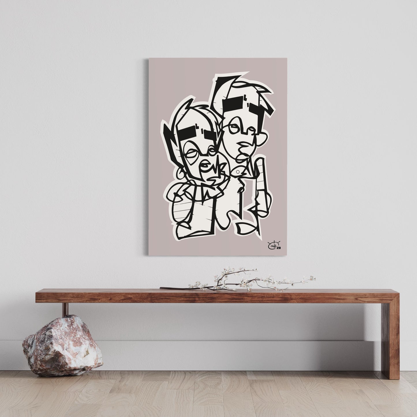 BROTHERHOOD fine art Poster full artwork detail, minimalist geometric faces with bold sparse design