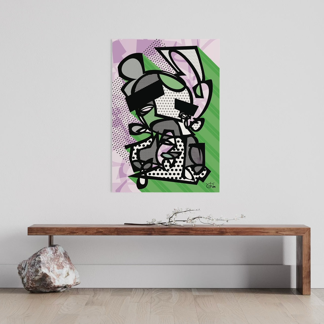 GORDO BORDO Poster abstract one-line form by MARKUS HAERTEL ART, bold fragments room showcase