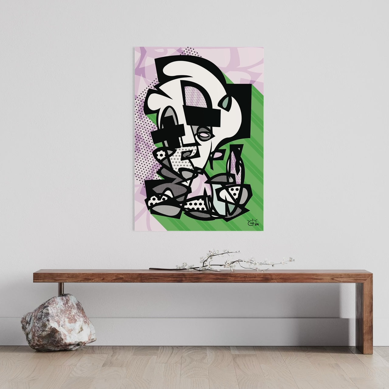 POPPA WHOPPA Poster cubist one-line art expansive interior setting bold graffiti composition form