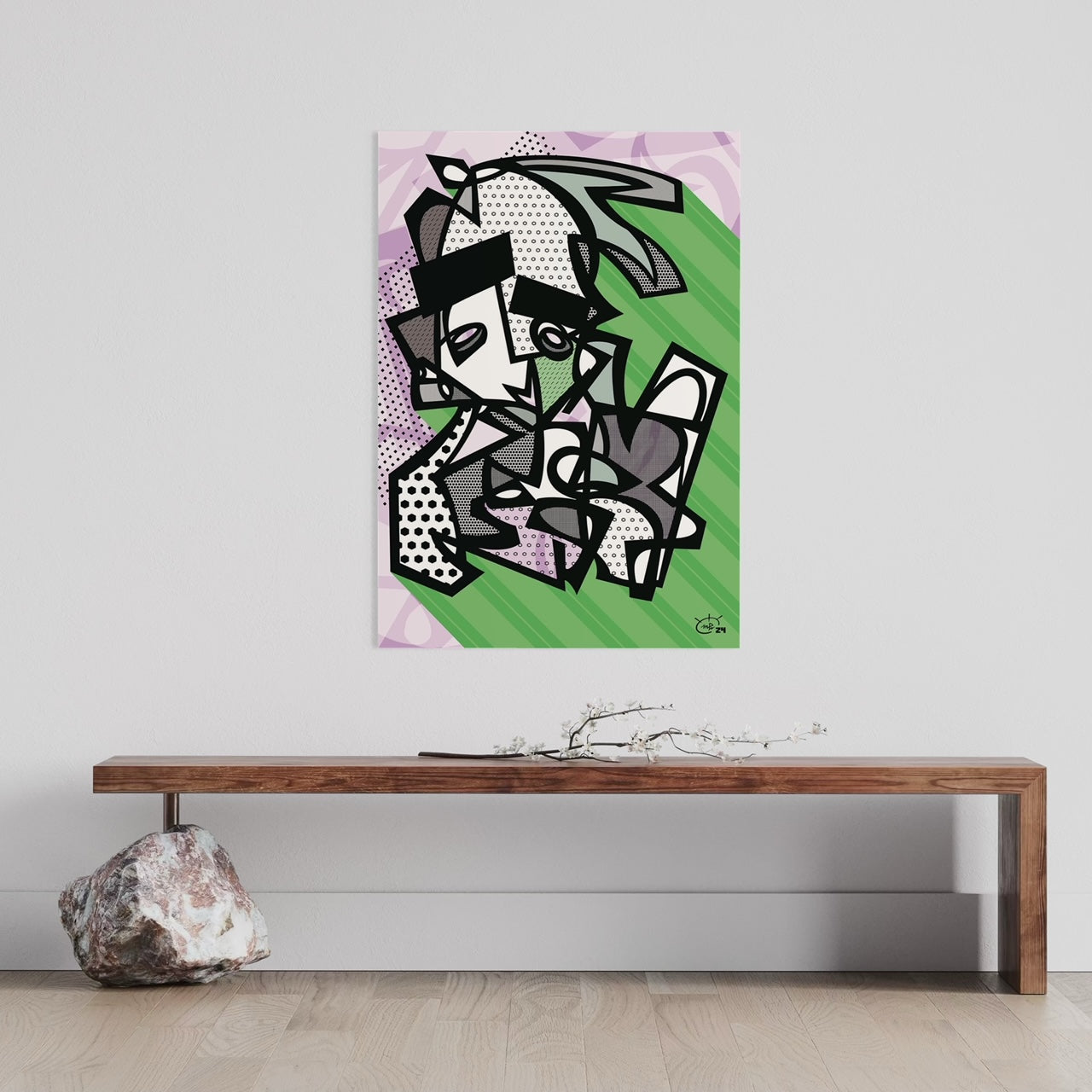 TIM IDO Fine art Poster final angle focus, one-line abstract portrait by MARKUS HAERTEL ART