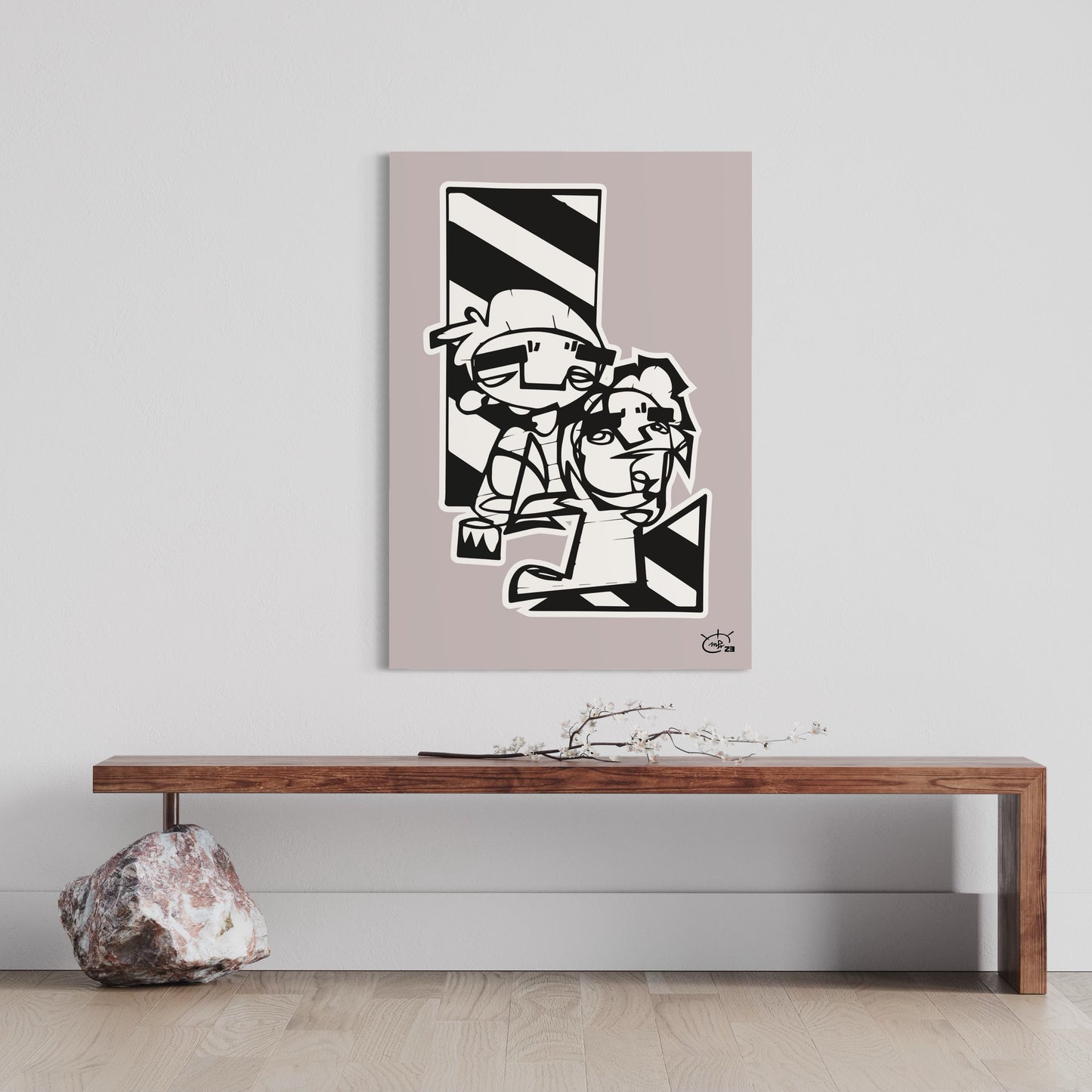 MEN AT WORK Poster full composition geometric stripes minimalist industrial theme