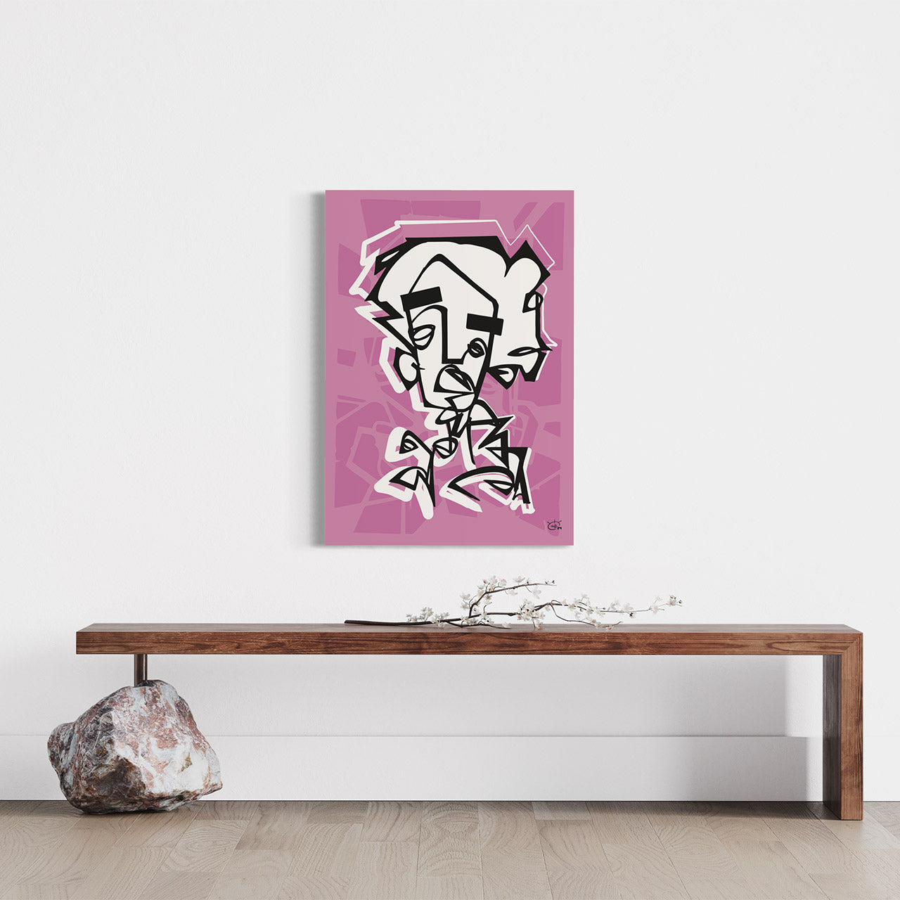 SAY WHAT Poster one-line dynamic abstraction by MARKUS HAERTEL ART on rose centered angle highlight