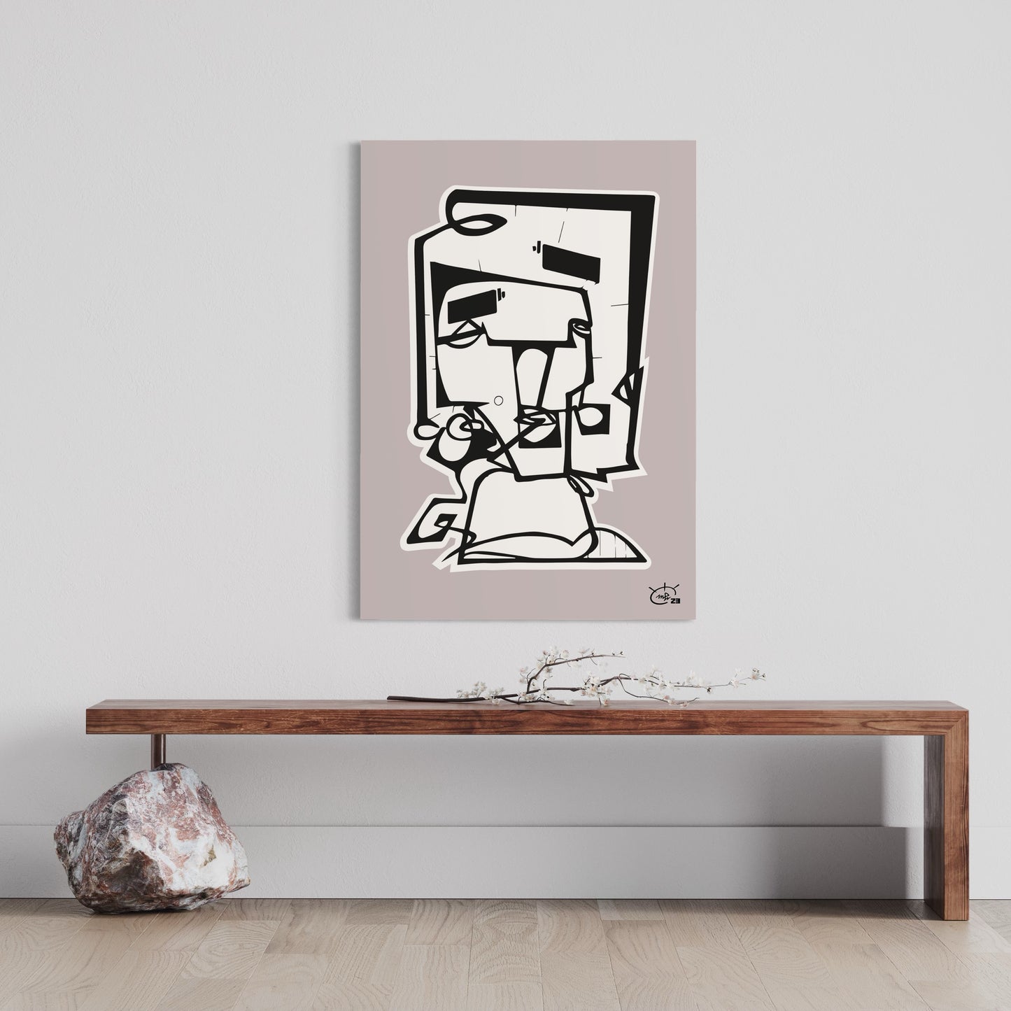 SQUAREHEAD fine art Poster full form showcase bold angular shapes pale cyan-gray ground
