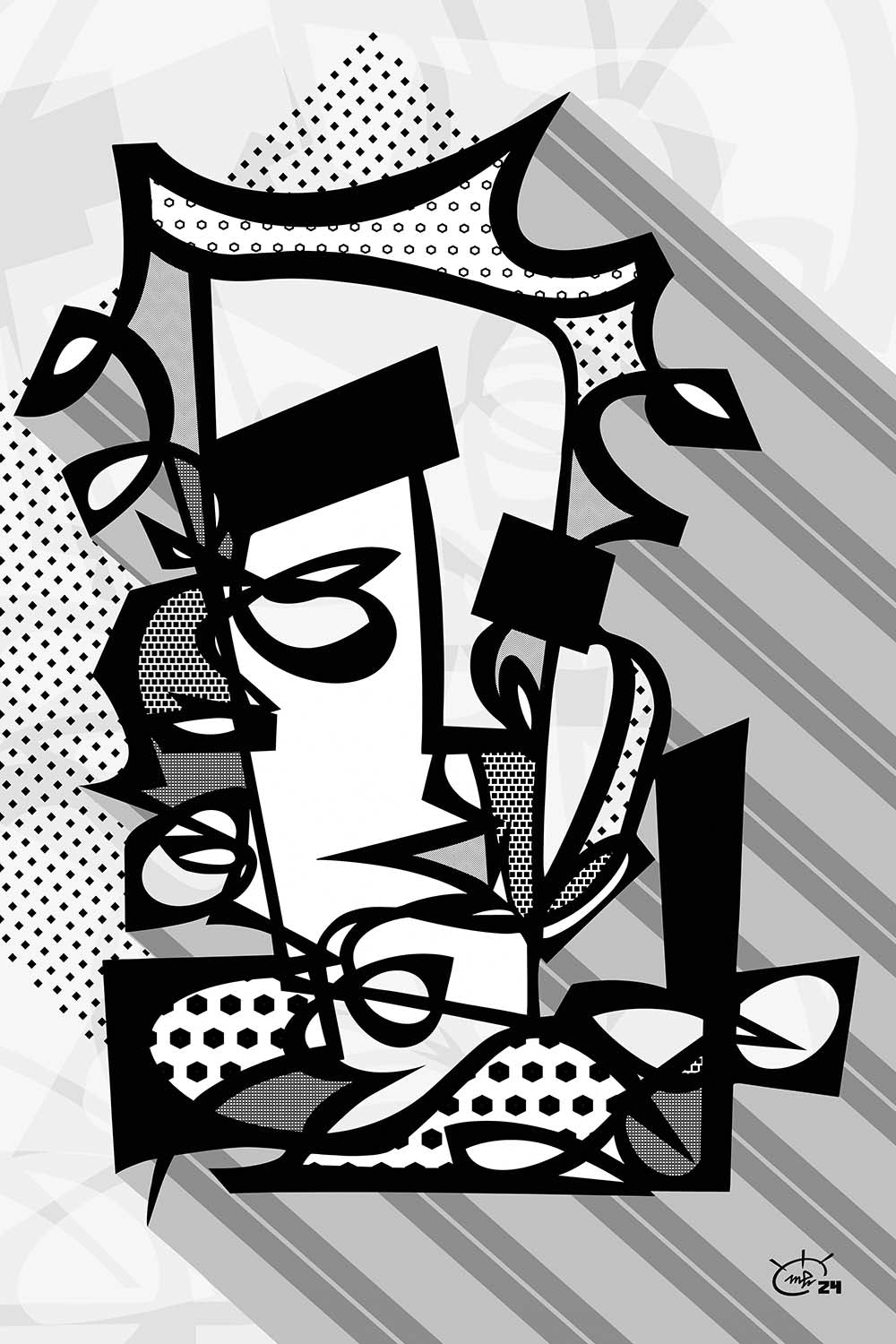 PUNKA | Modern abstract stylized one line canvas art print