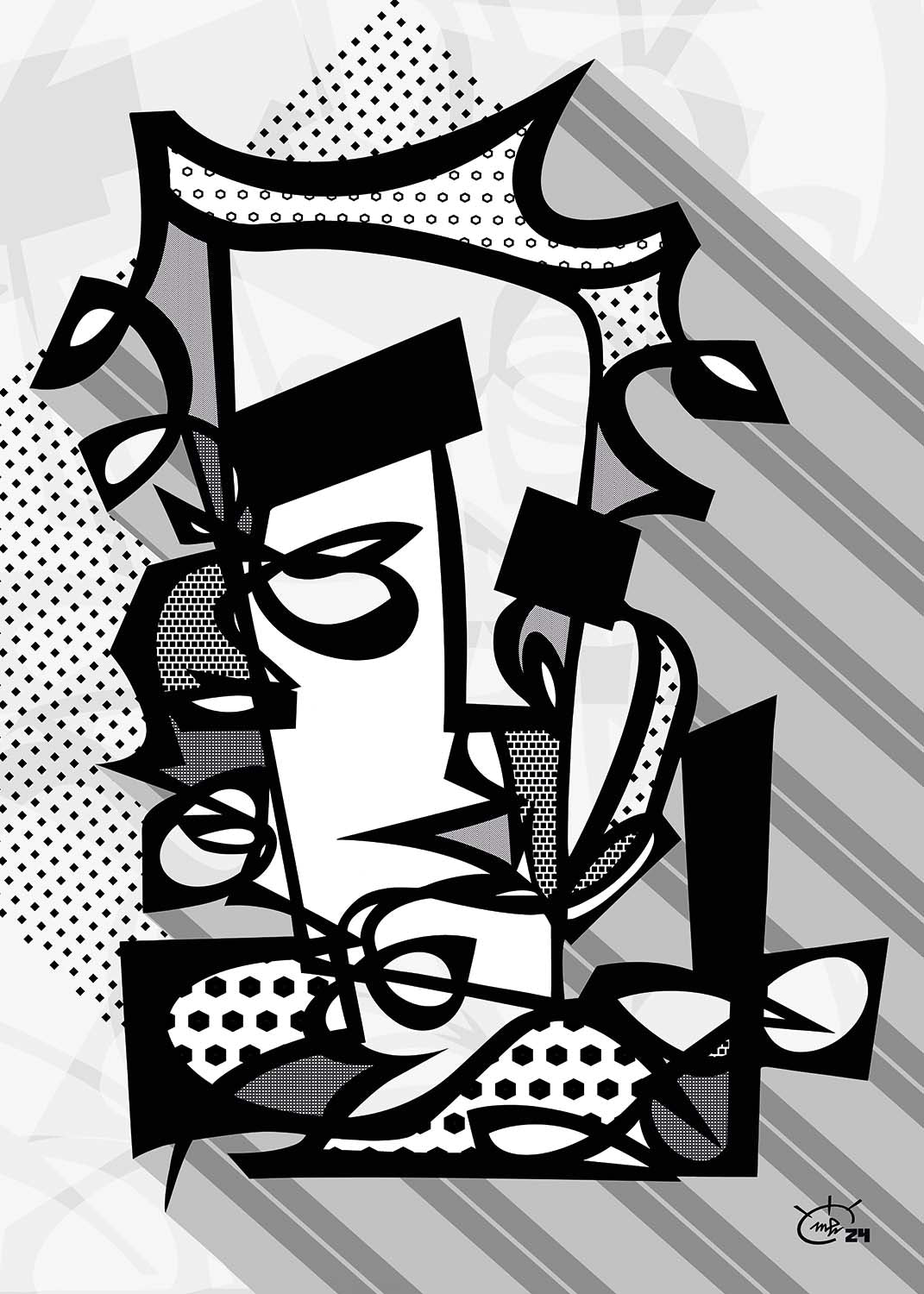 PUNKA | Modern abstract stylized one line canvas art print