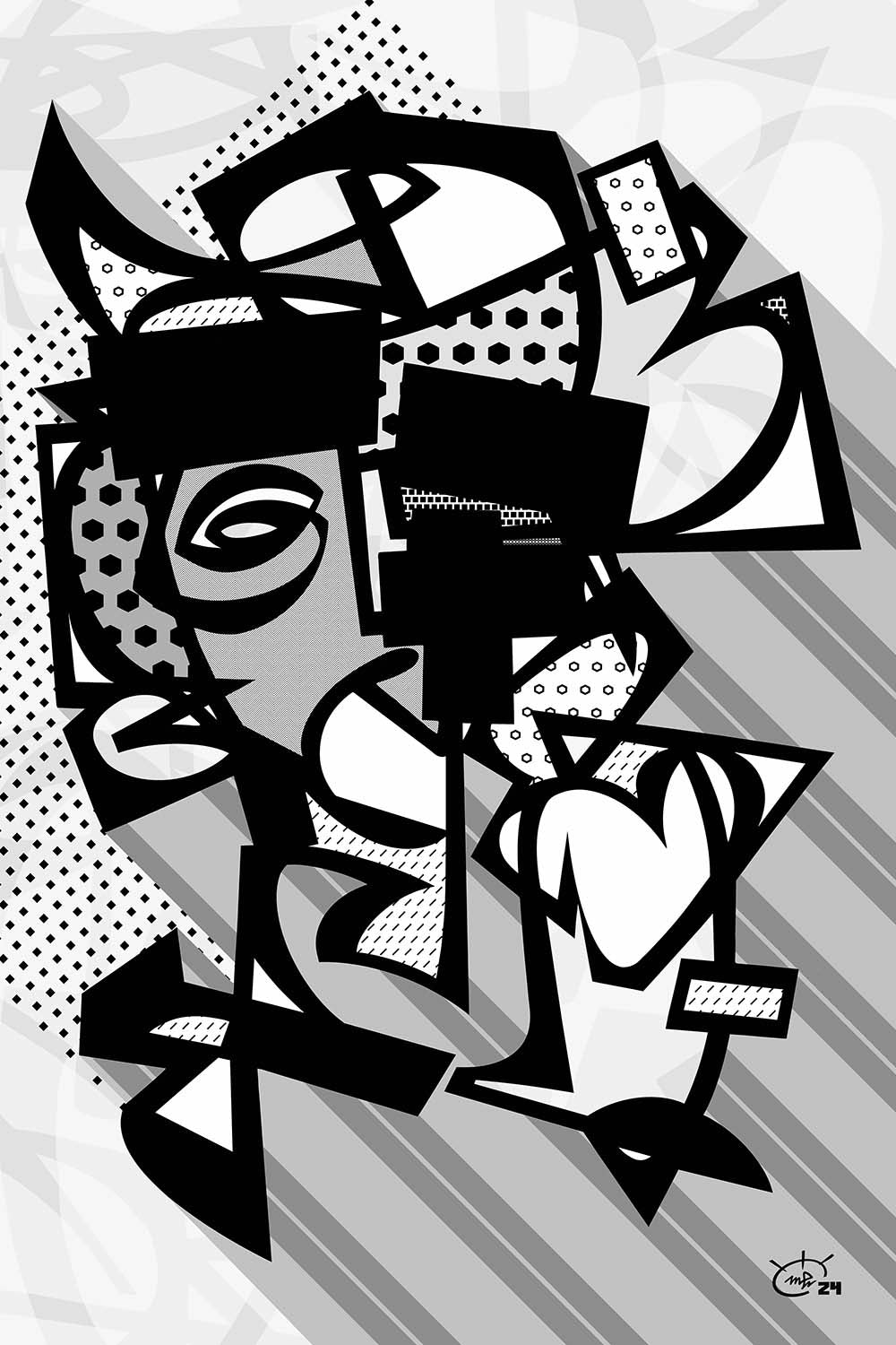 VATO LOCO | Single line modern abstract canvas art print