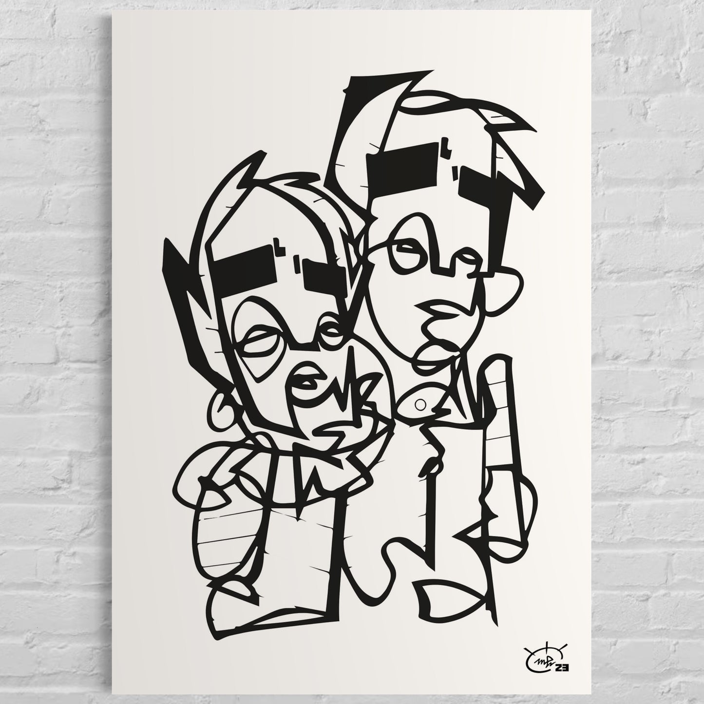 BROTHERHOOD | Single line drawing cubism art poster