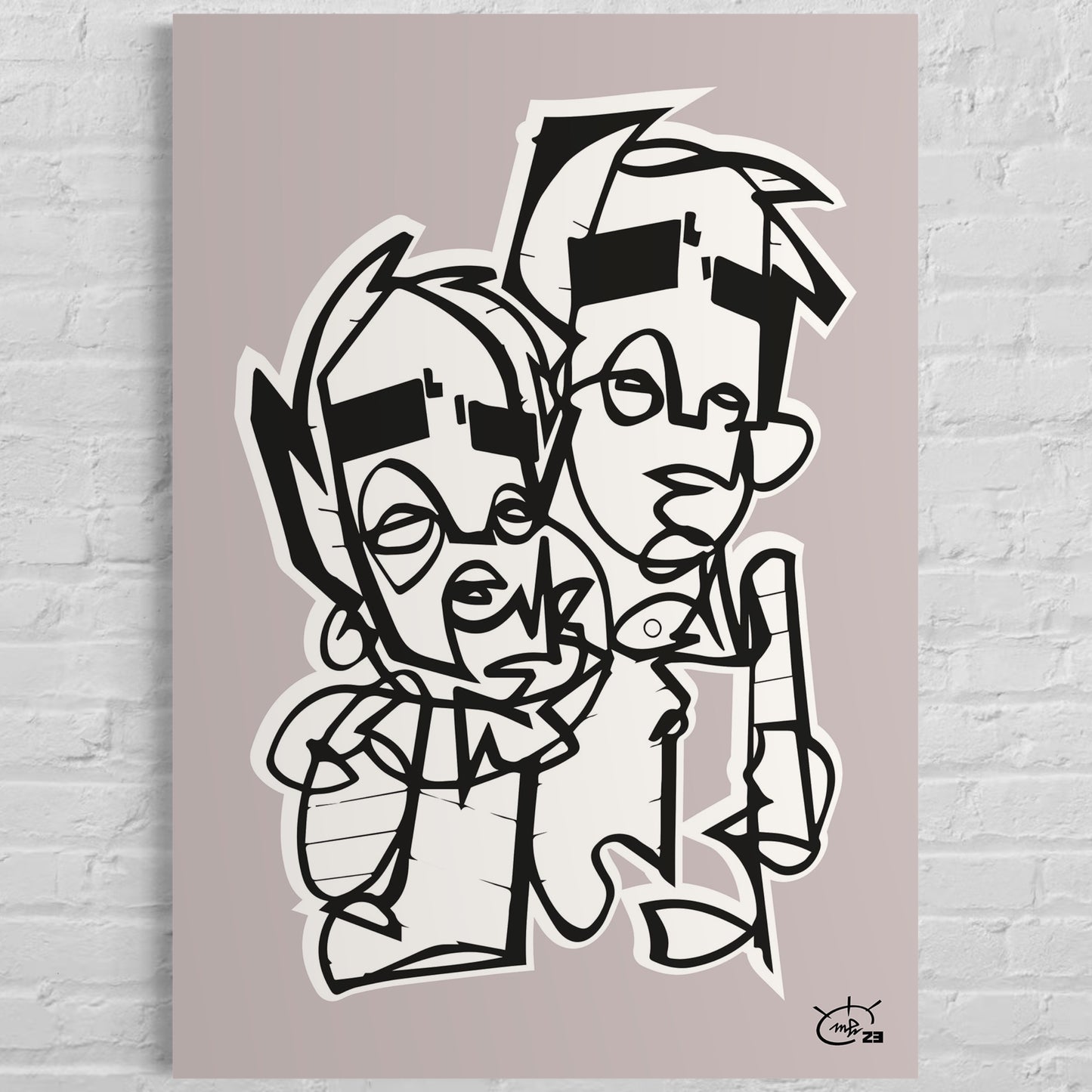 BROTHERHOOD | Single line drawing cubism art poster