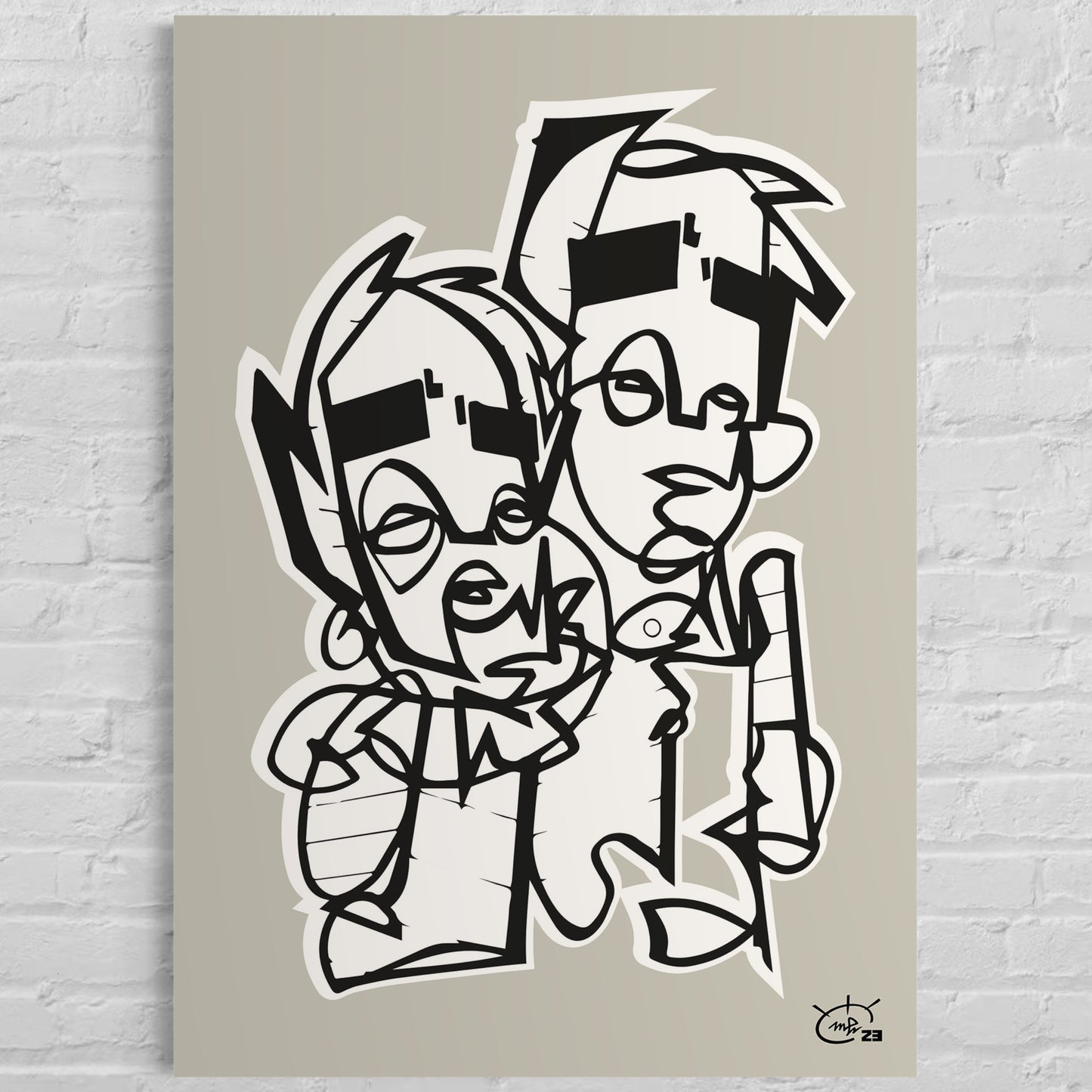 BROTHERHOOD | Single line drawing cubism art poster