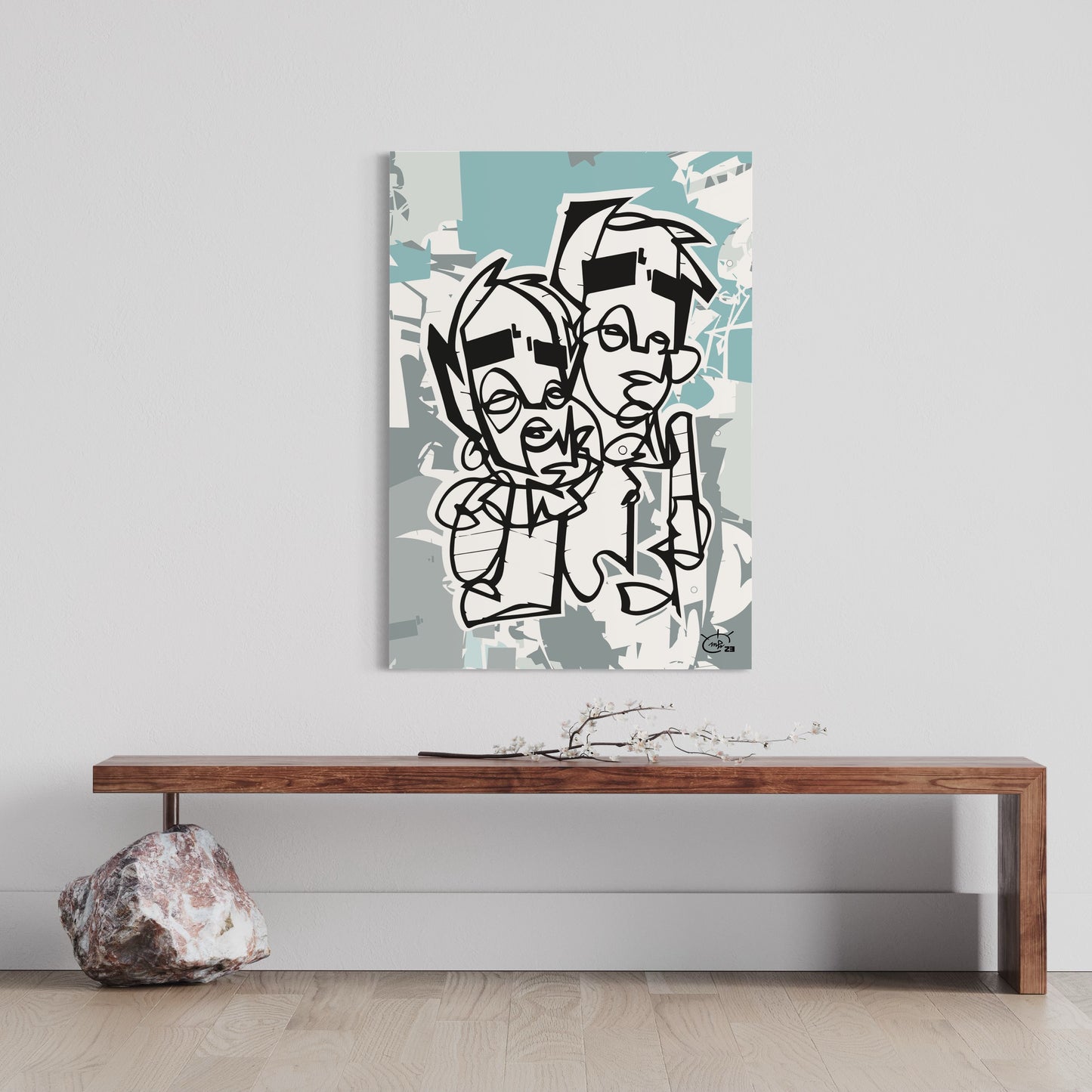 BROTHERHOOD | Single line drawing cubism art poster