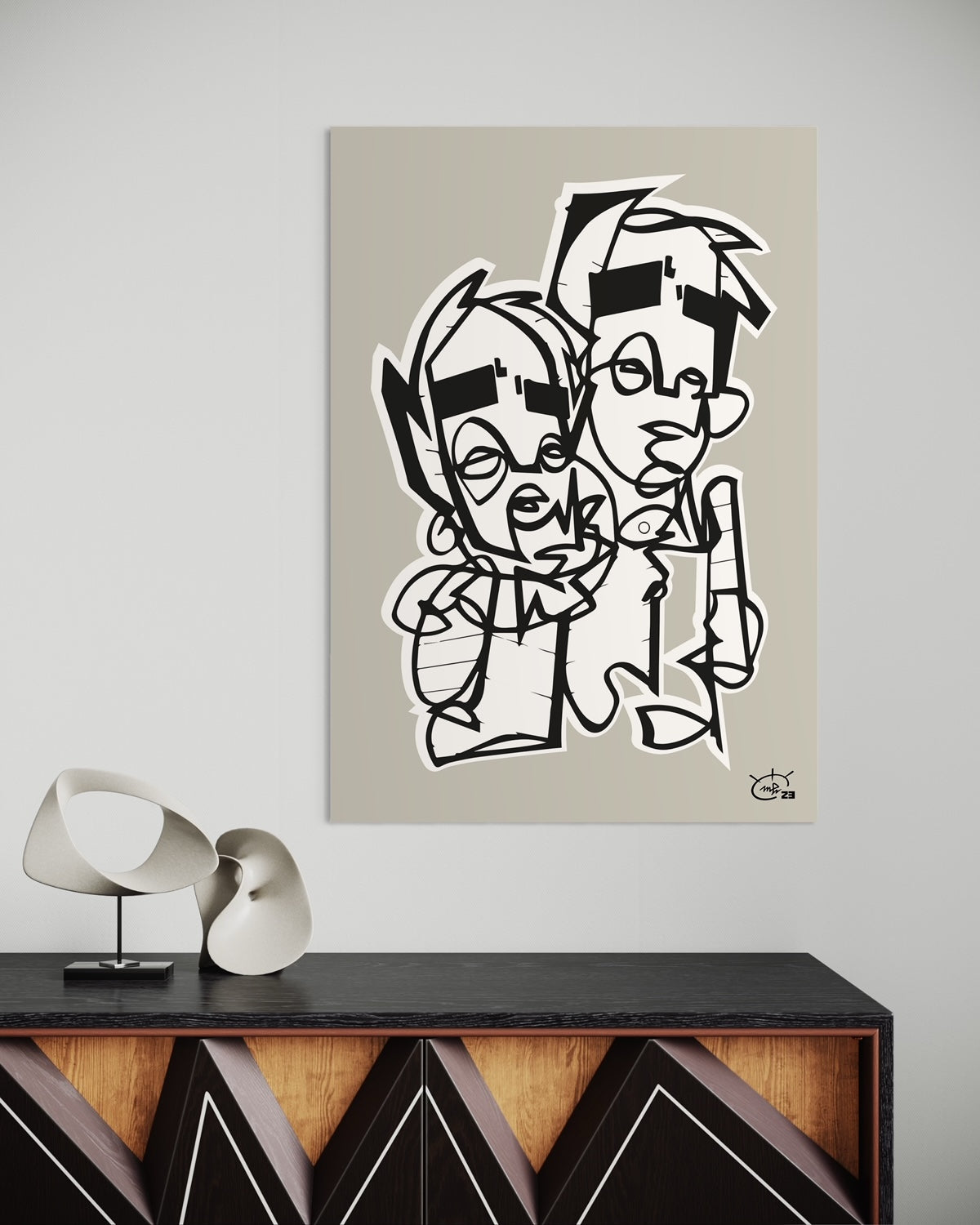 BROTHERHOOD | Single line drawing cubism art poster