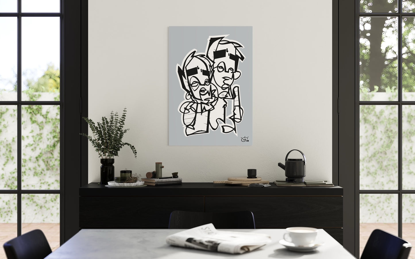 BROTHERHOOD | Single line drawing cubism art poster