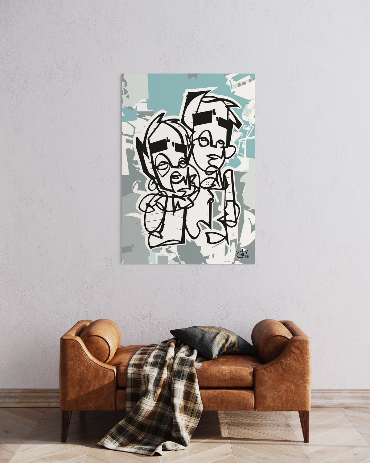 BROTHERHOOD | Single line drawing cubism art poster
