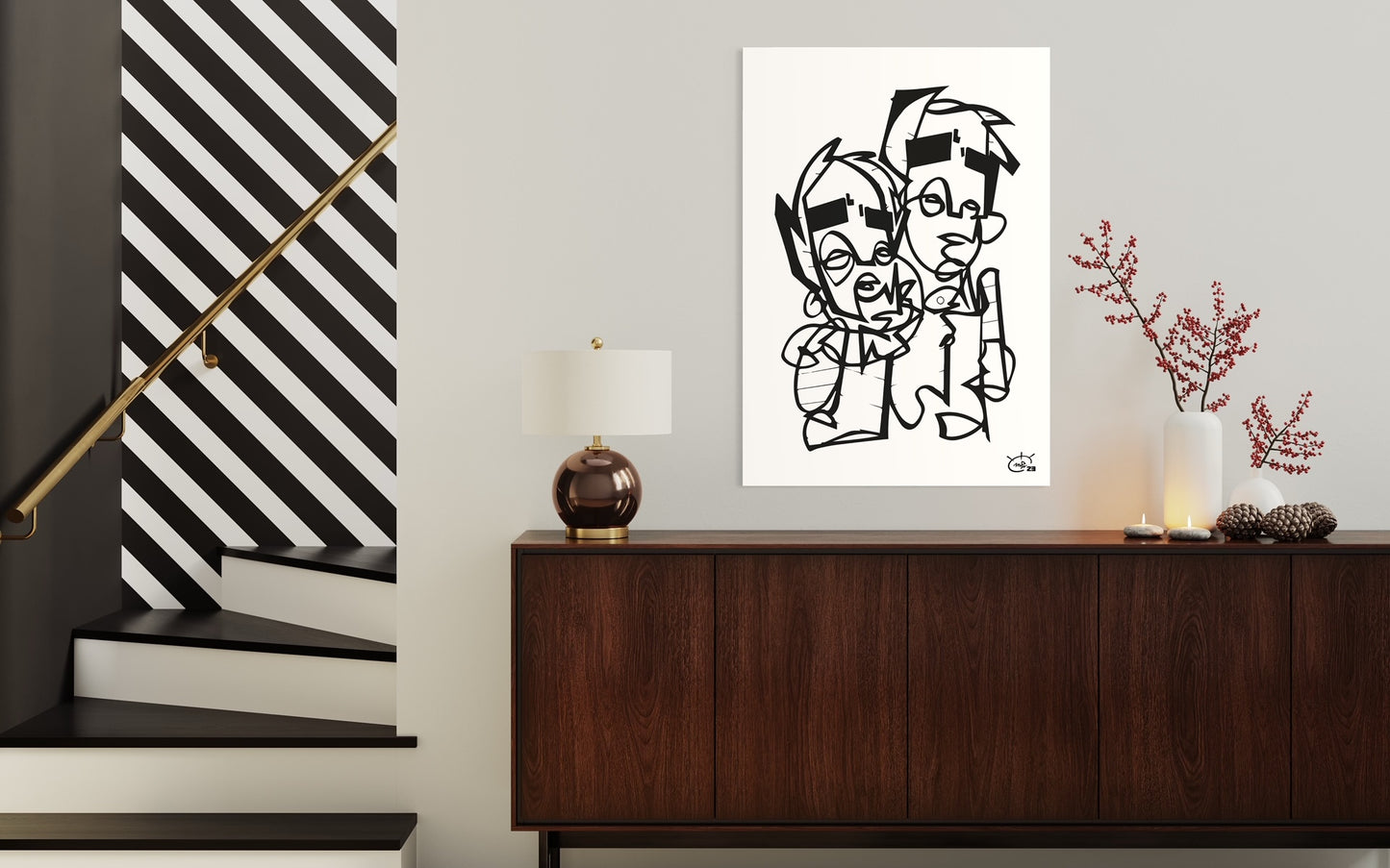 BROTHERHOOD | Single line drawing cubism art poster
