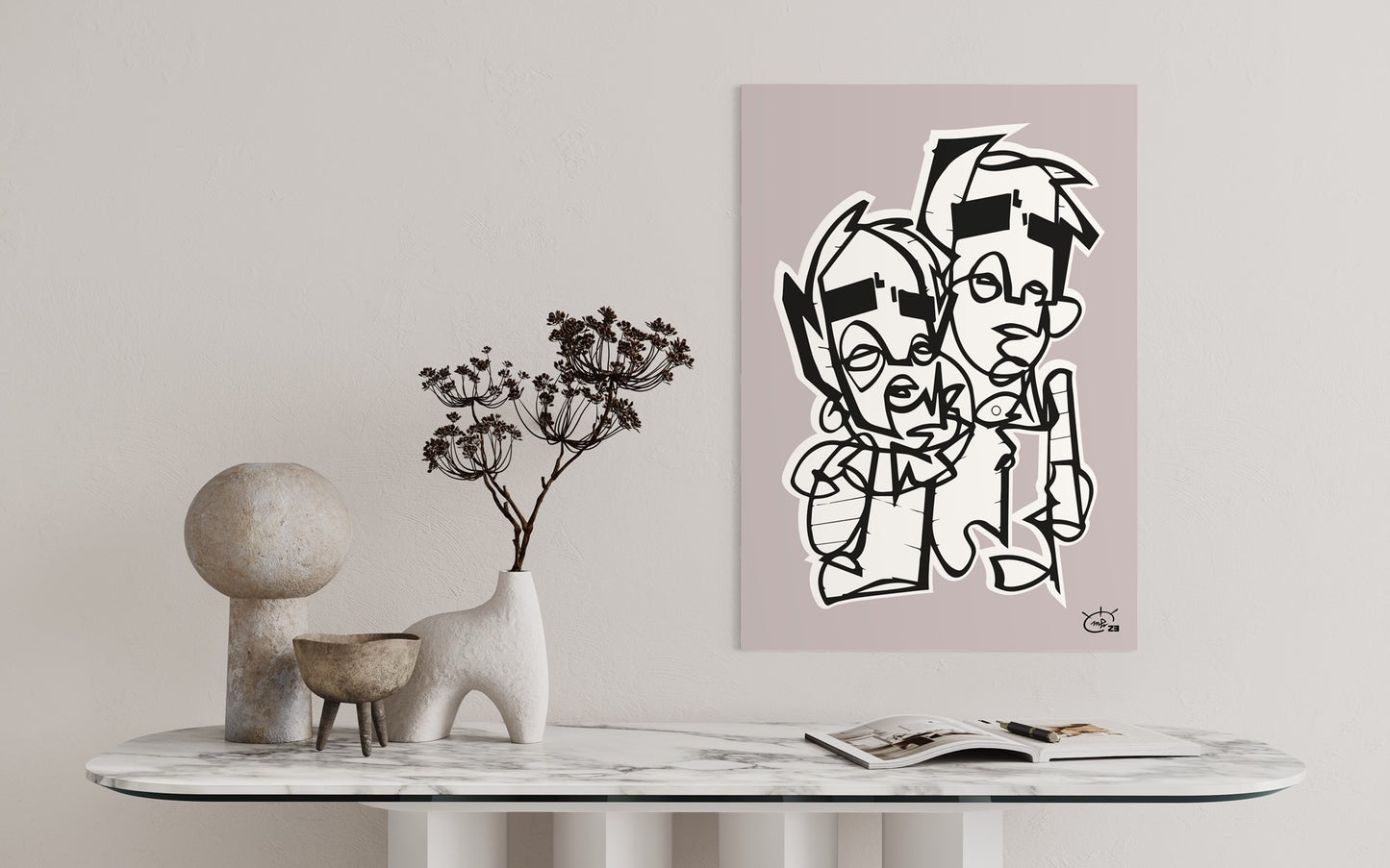 BROTHERHOOD | Single line drawing cubism art poster