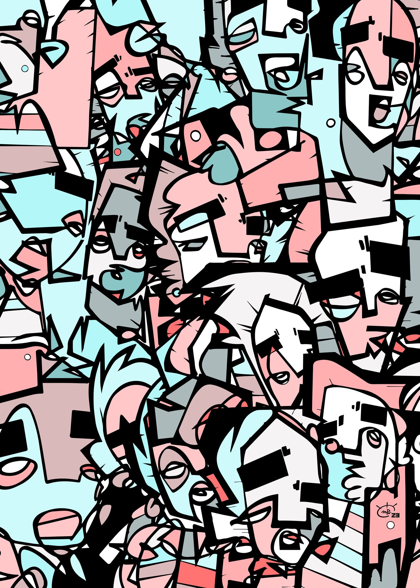 Colorful one-line abstract artwork of carnival faces and figures in Sao Paulo by Markus Haertel.
Bright abstract canvas print depicting the bustling energy of Sao Paulo’s carnival, created using one-line art technique by Markus Haertel.