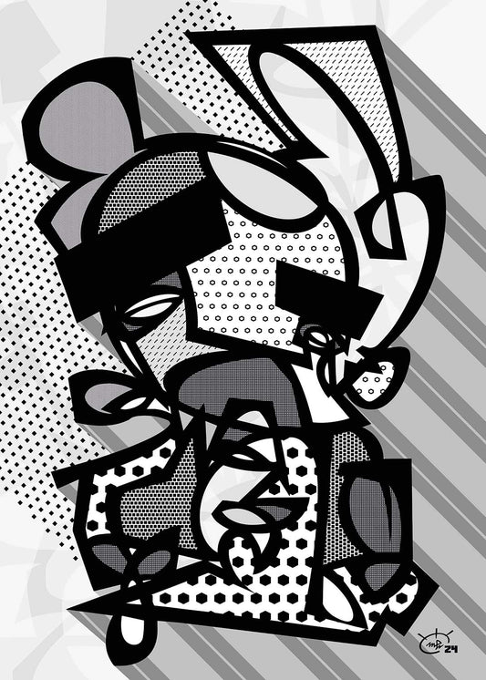 GORDO BORDO monochromatic black and white abstract art by Markus Haertel. A minimalist yet bold design that focuses on form and movement.
