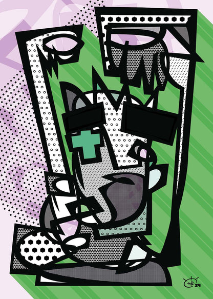 LIL WITCHA abstract artwork in green and purple by Markus Haertel. A playful and captivating design that brings energy and balance to any space.