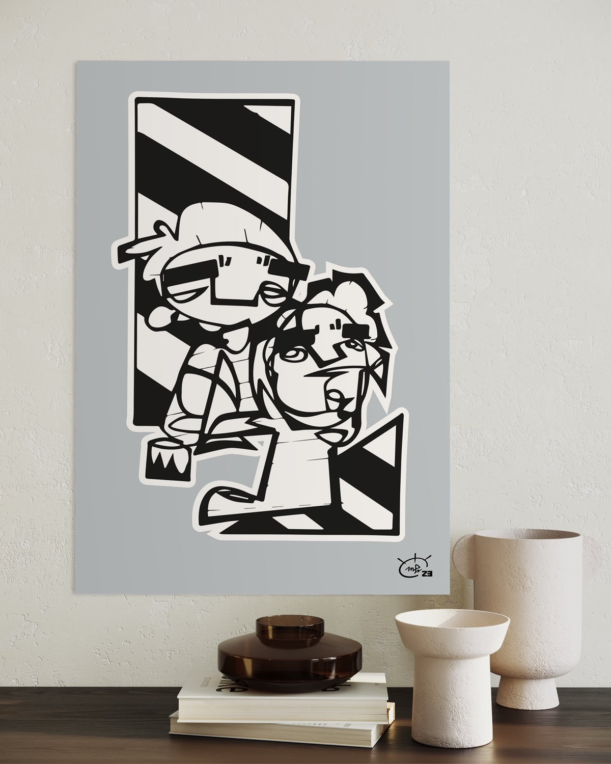 MEN AT WORK | One line drawing contemporary art poster
