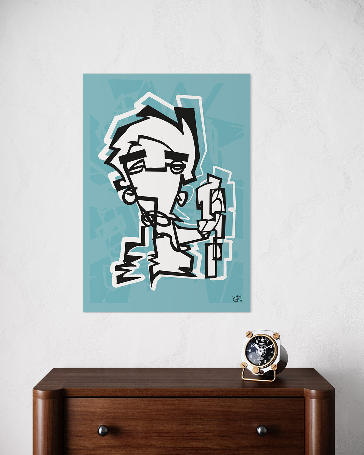 NUNCHUK | Continuous line art modern cubism art poster