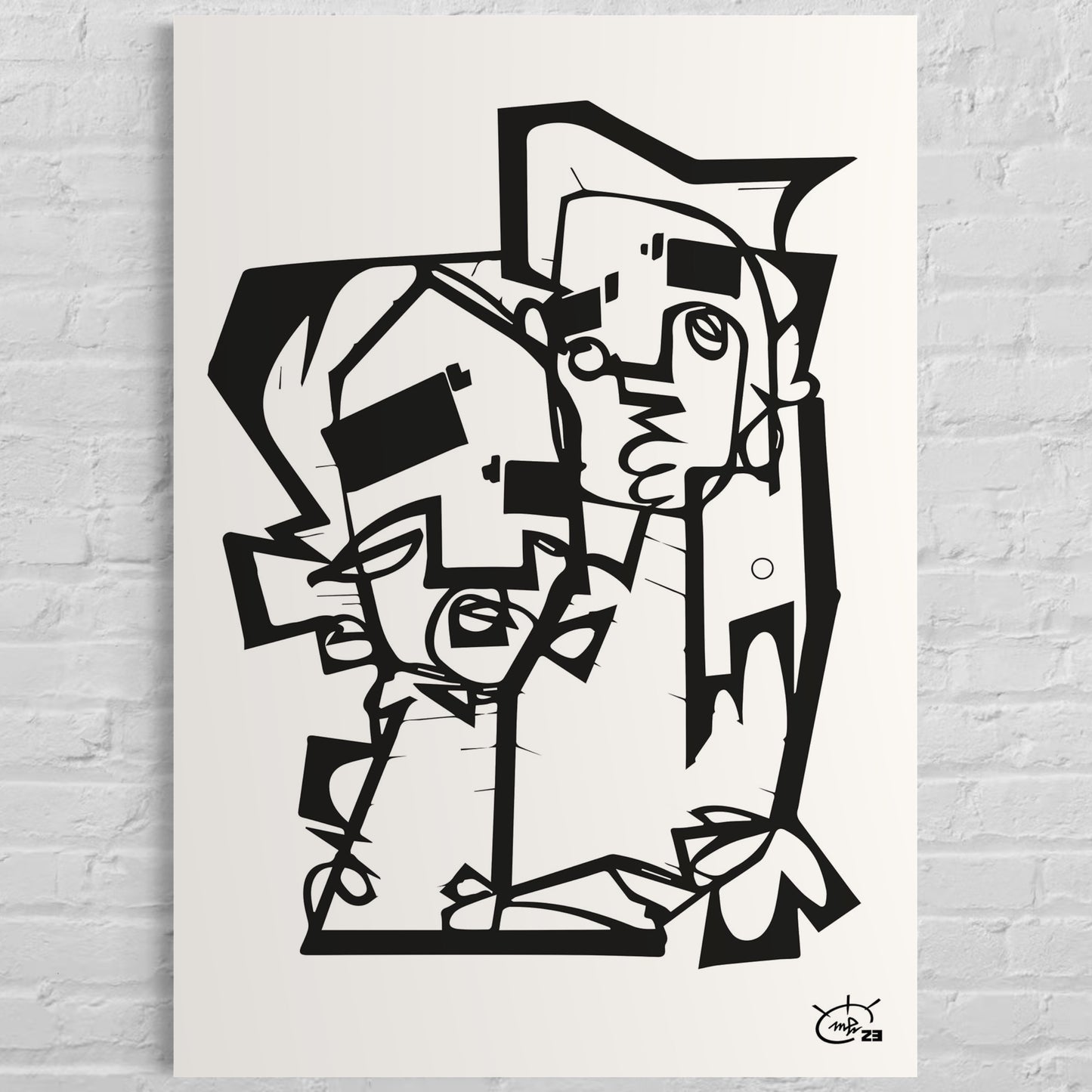 THE HUG | Continuous line drawing modern cubism art poster