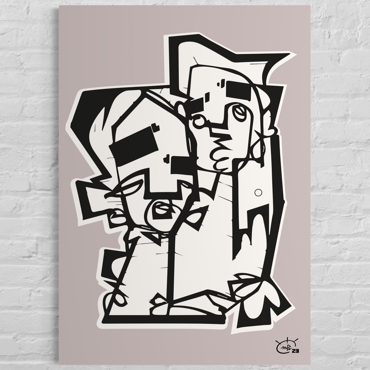 THE HUG | Continuous line drawing modern cubism art poster