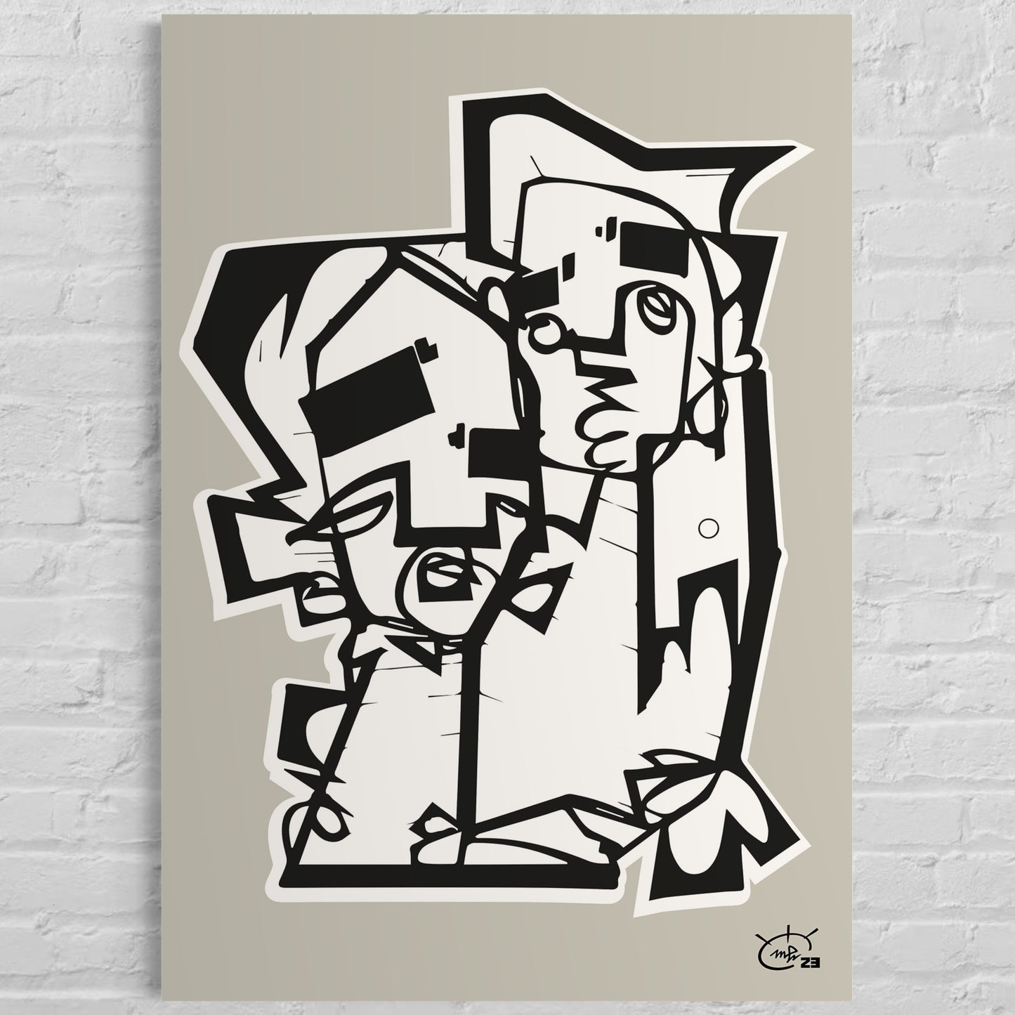 THE HUG | Continuous line drawing modern cubism art poster