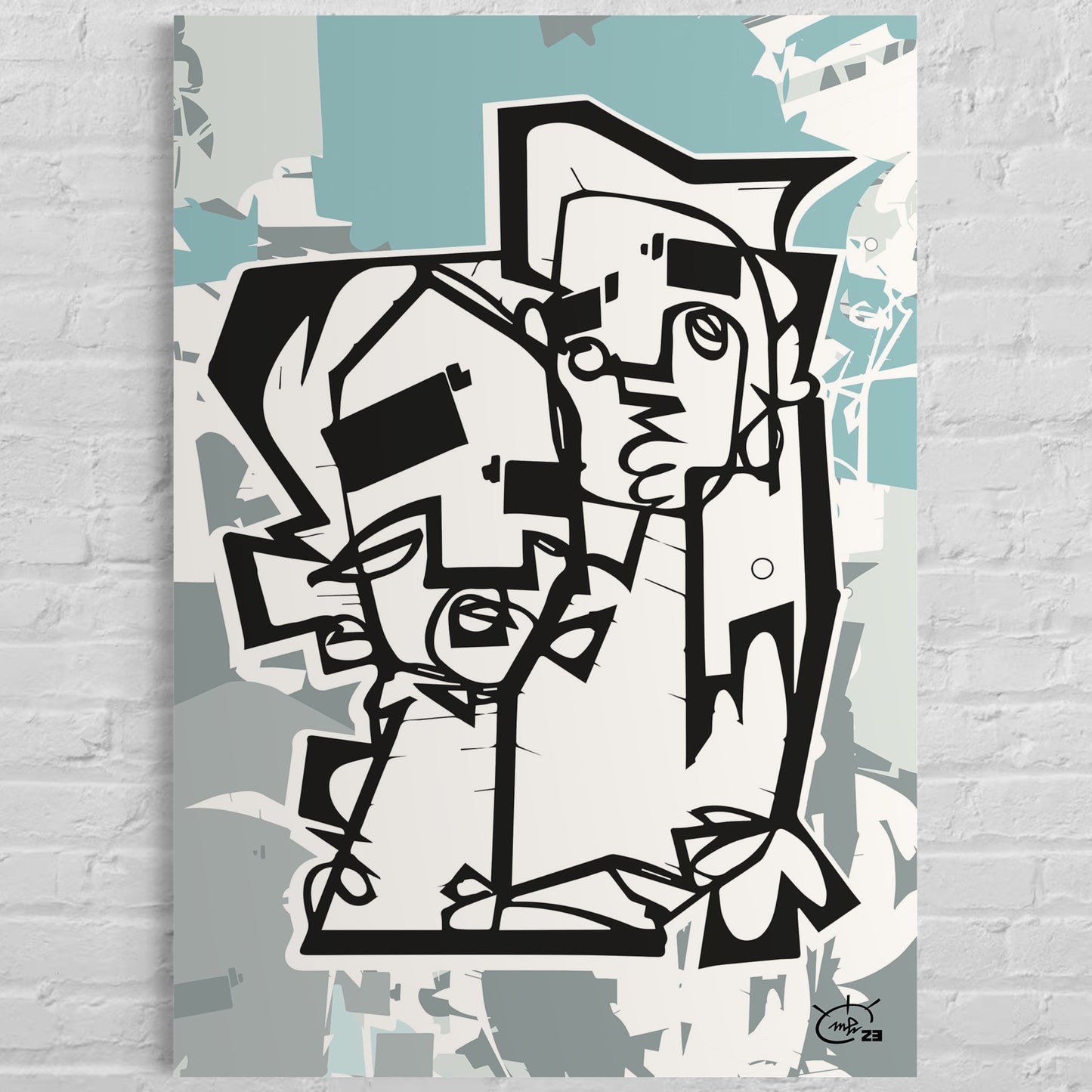 THE HUG | Continuous line drawing modern cubism art poster