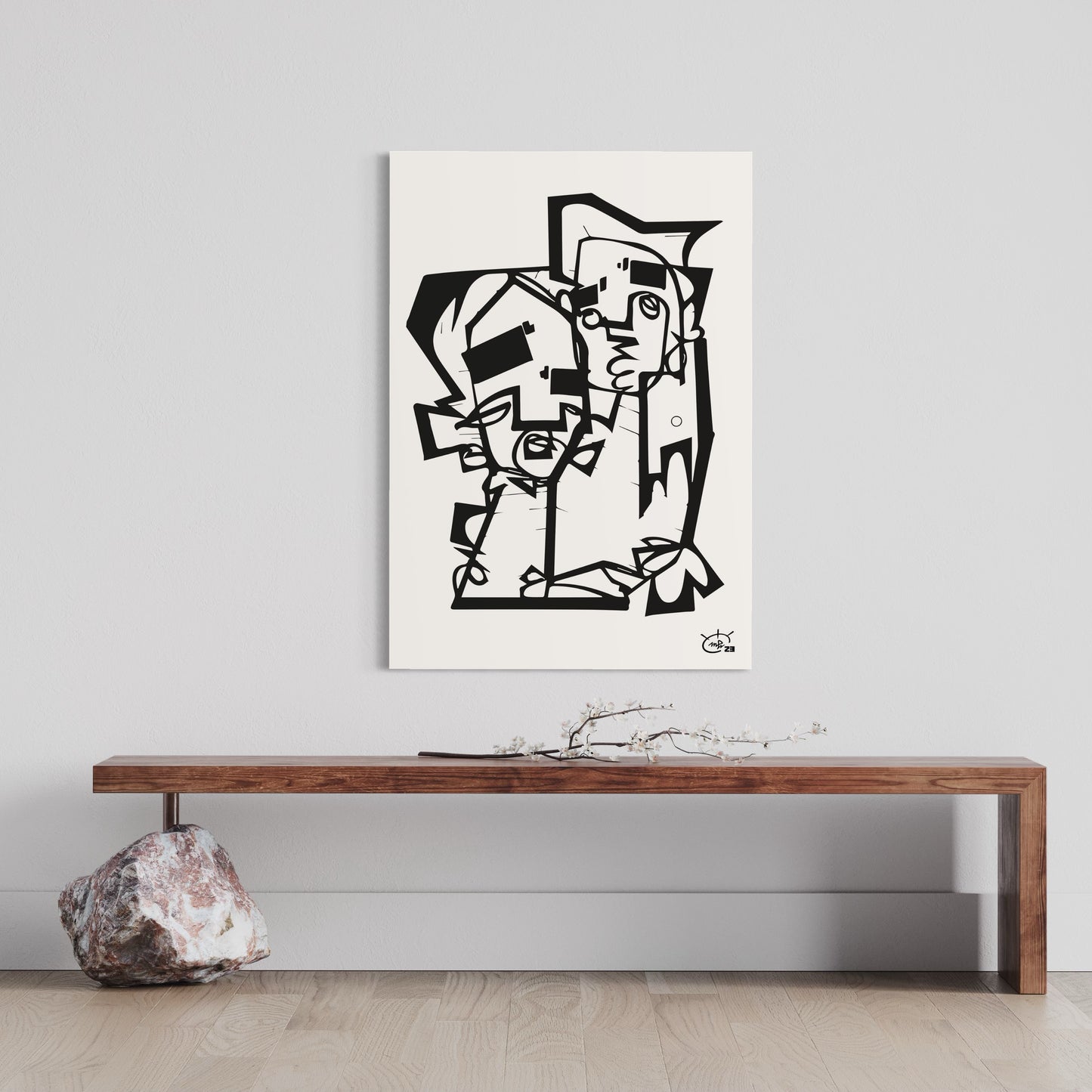 THE HUG | Continuous line drawing modern cubism art poster