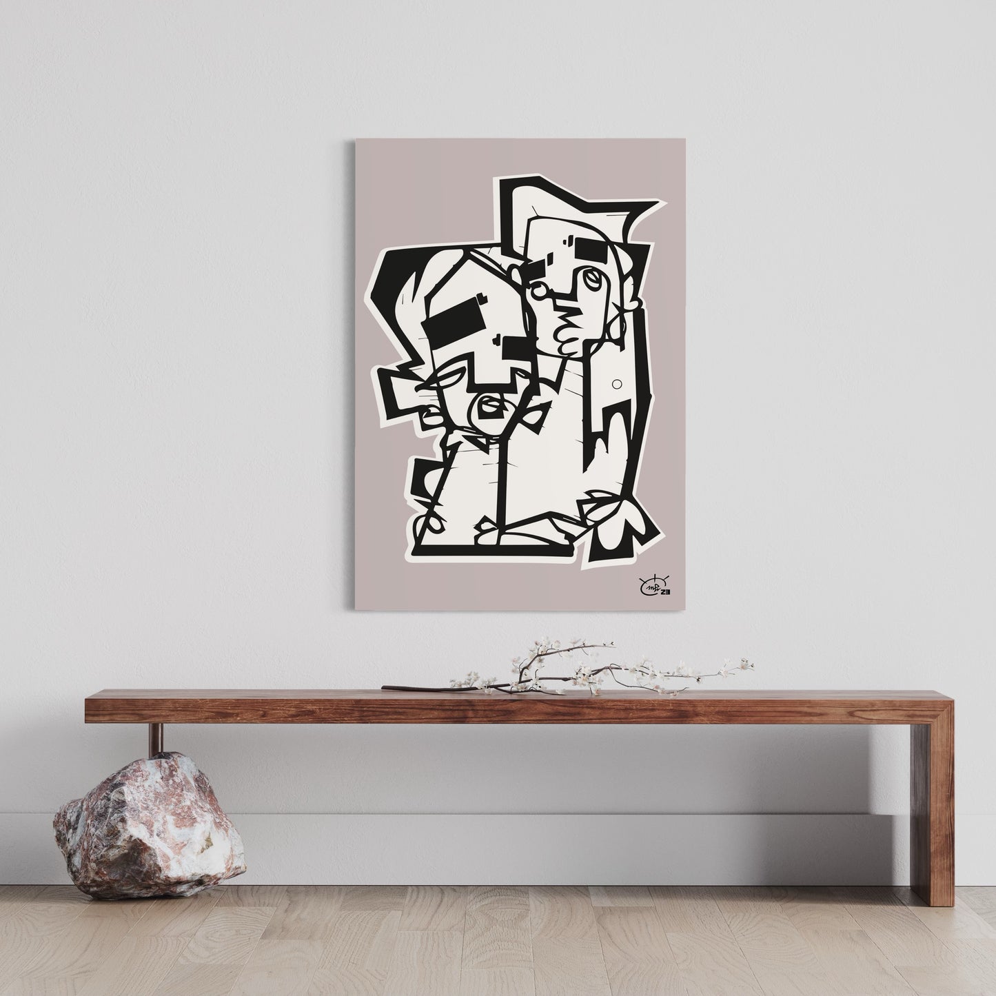 THE HUG | Continuous line drawing modern cubism art poster