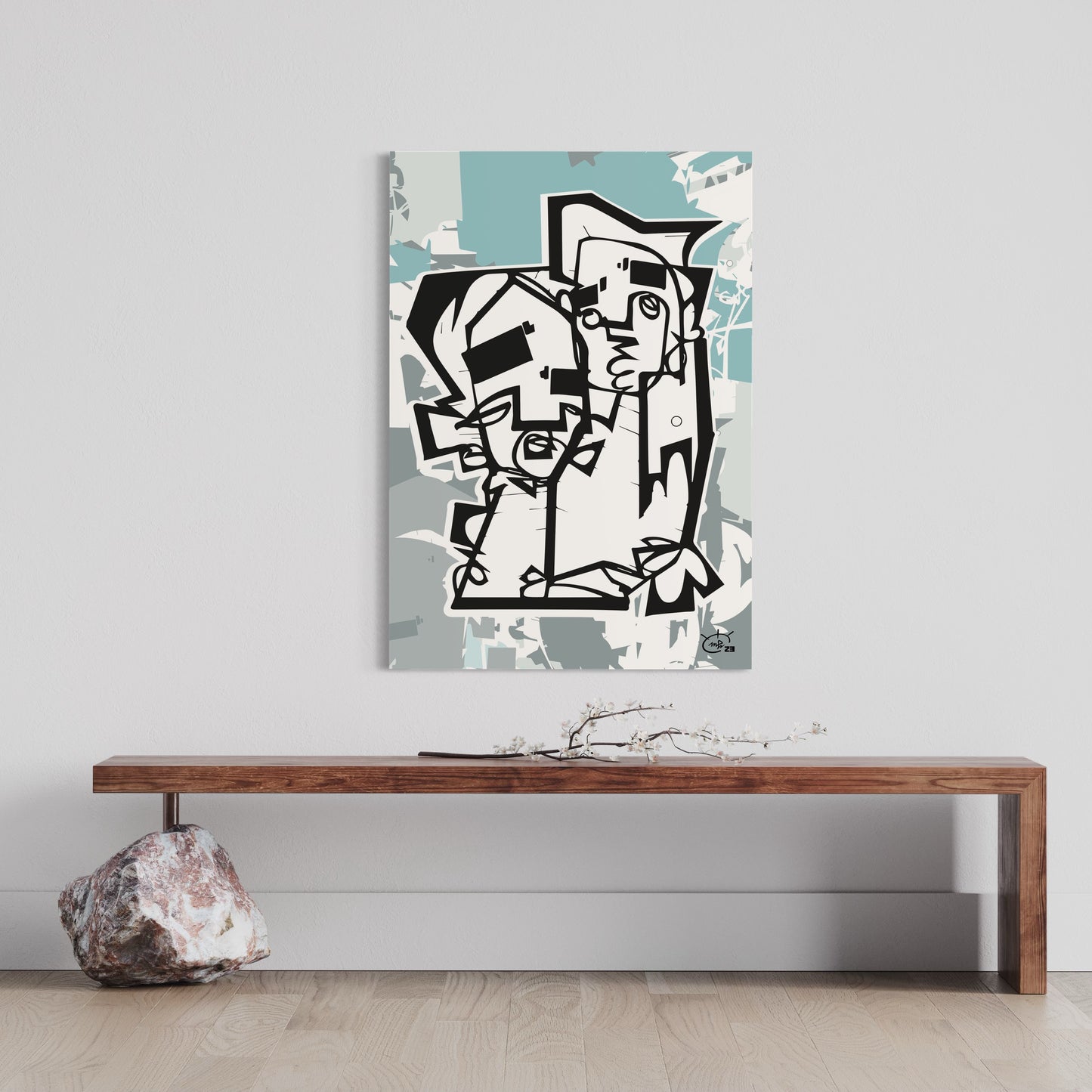 THE HUG | Continuous line drawing modern cubism art poster