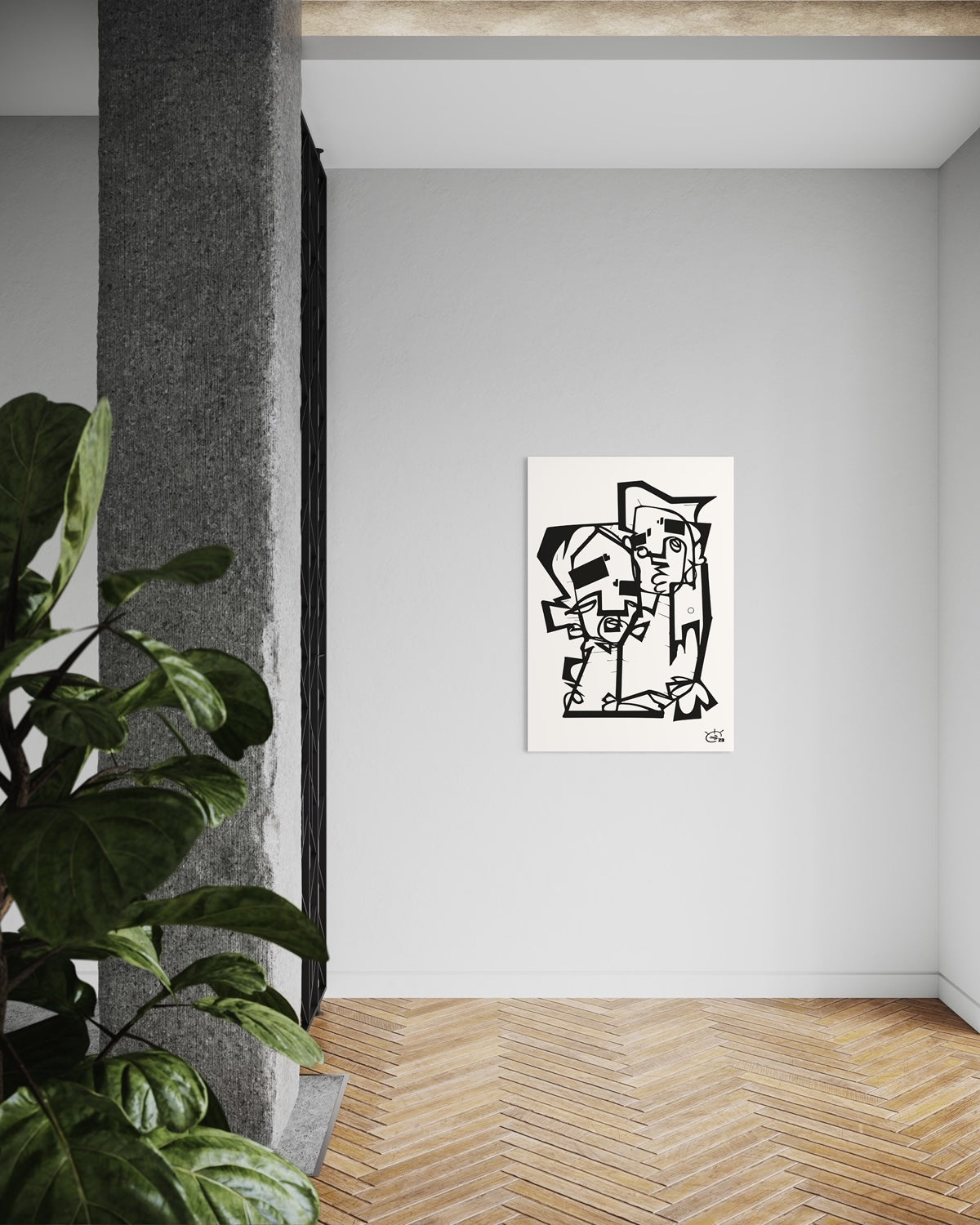 THE HUG | Continuous line drawing modern cubism art poster