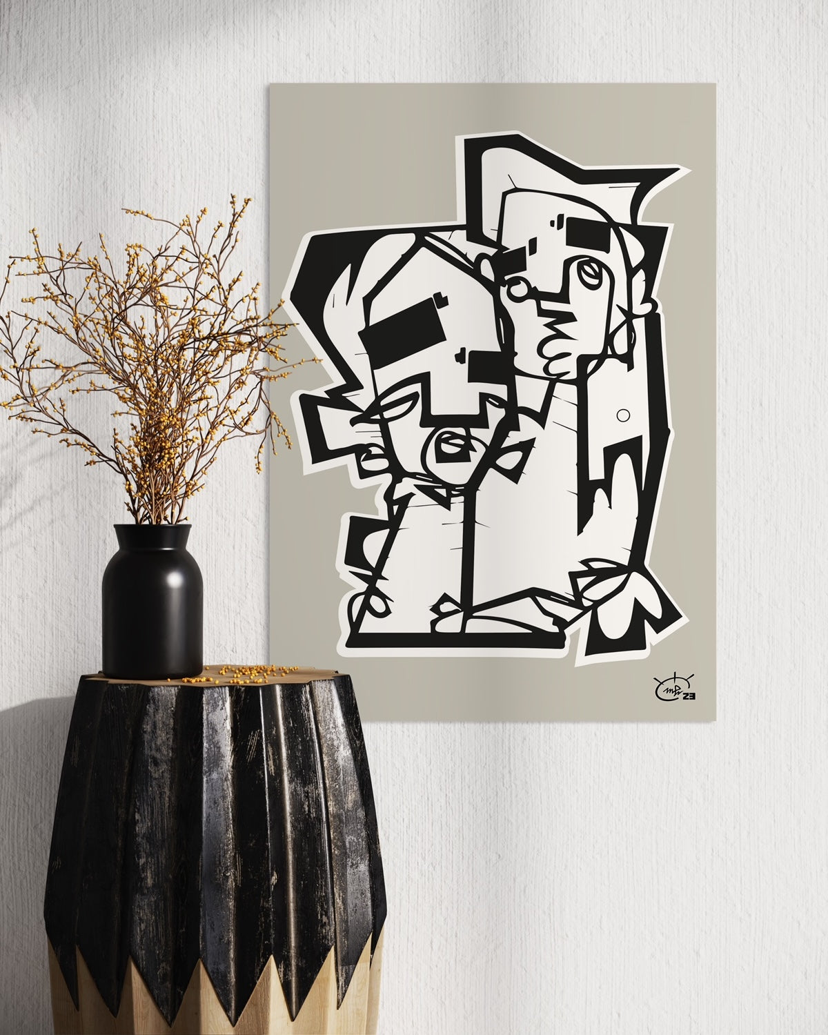THE HUG | Continuous line drawing modern cubism art poster