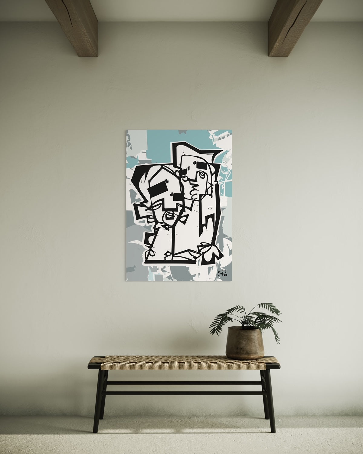 THE HUG | Continuous line drawing modern cubism art poster