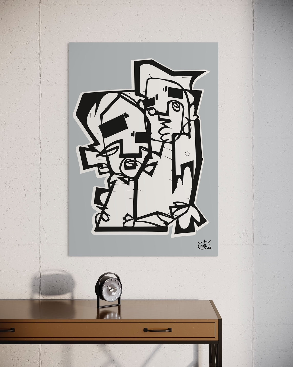 THE HUG | Continuous line drawing modern cubism art poster