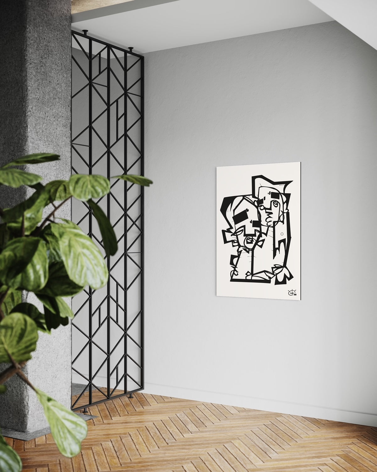 THE HUG | Continuous line drawing modern cubism art poster