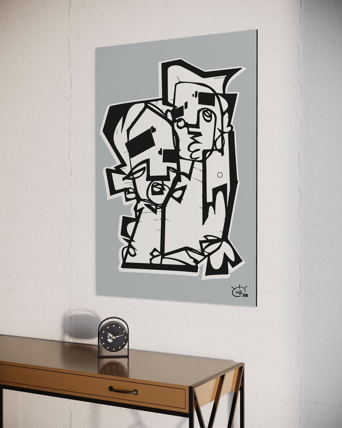 THE HUG | Continuous line drawing modern cubism art poster