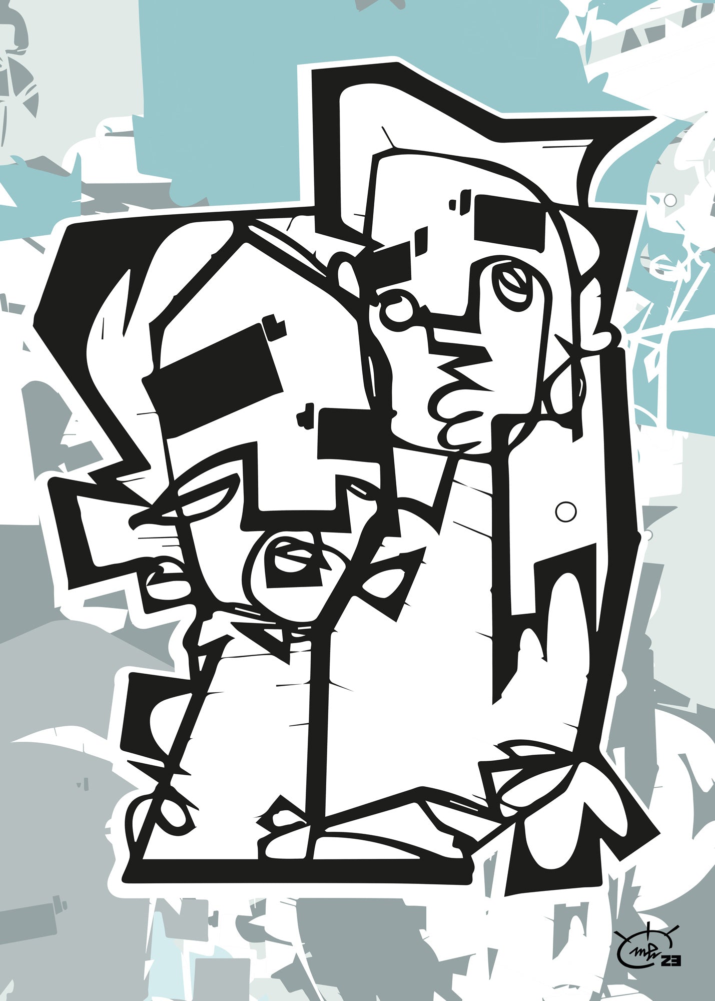 THE HUG | Continuous line drawing modern cubism art poster