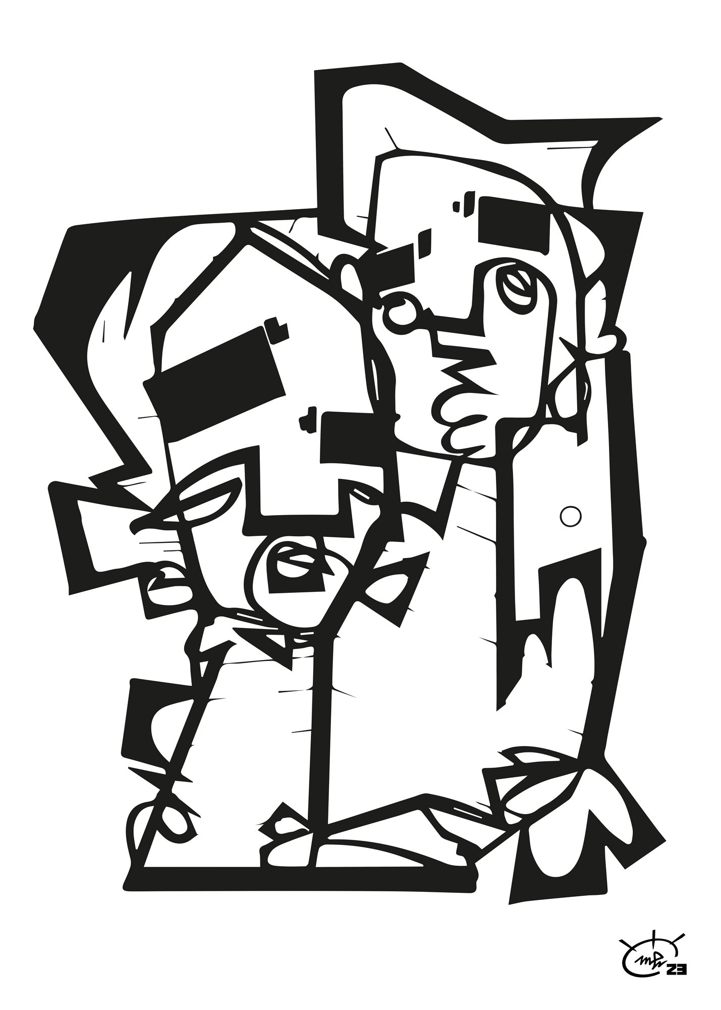 THE HUG | Continuous line drawing modern cubism art poster