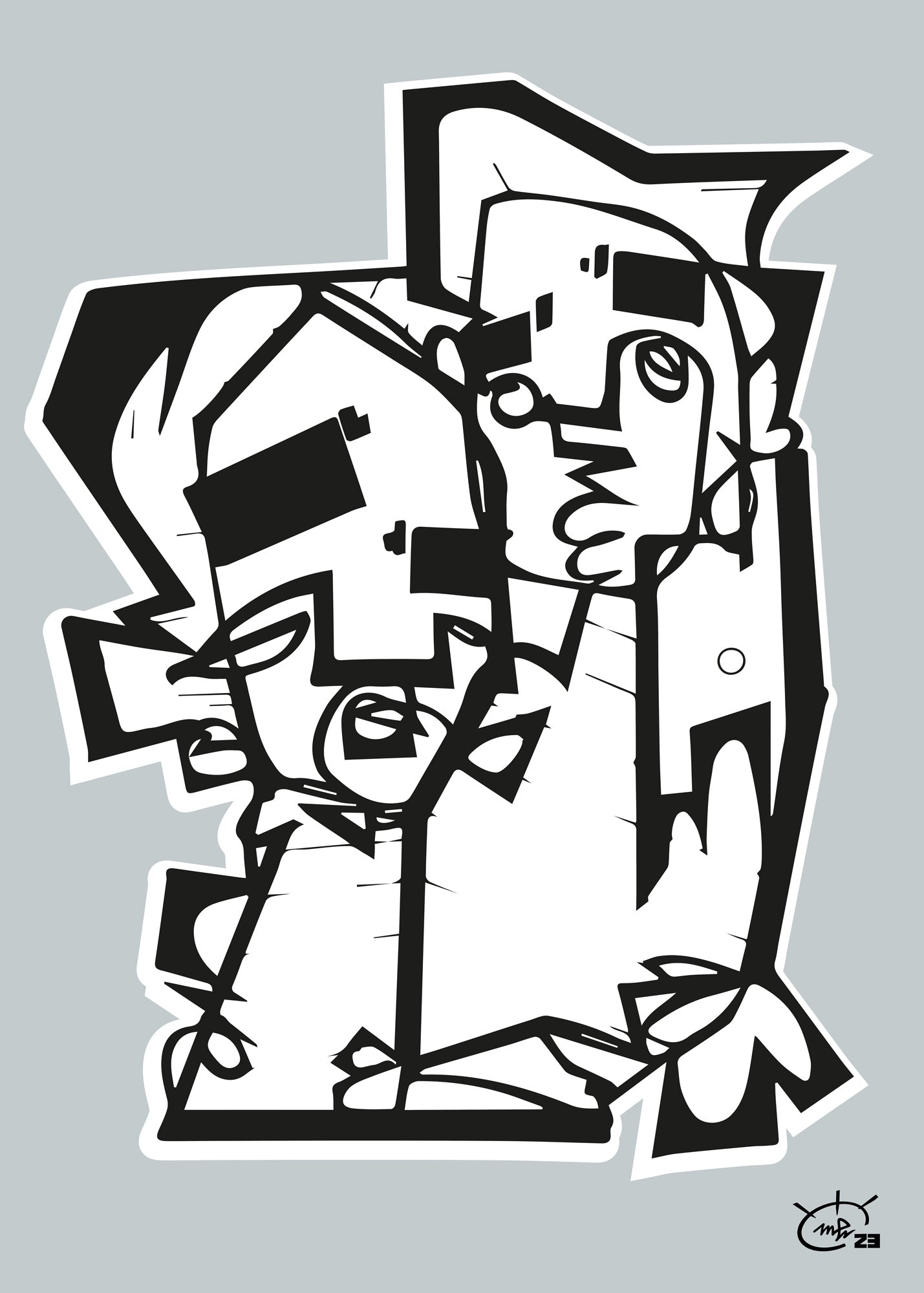 THE HUG | Continuous line drawing modern cubism art poster