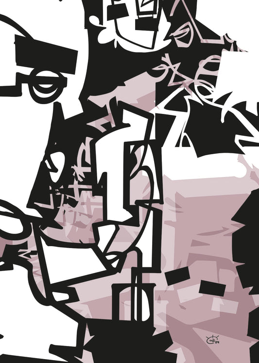 An abstract one-line artwork titled "Urban Jungle V02" by Markus Haertel, featuring fluid geometric lines and shapes that represent the bustling nature of city life. Available in five different background colors, this dynamic canvas print adds an artistic, urban touch to any modern space.